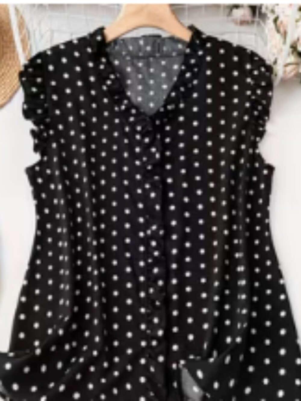 Plus Size Polka Dot Print Blouse, Casual V Neck Ruffle Sleeve Blouse